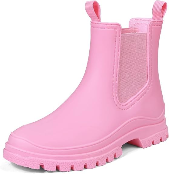 DKSUKO Women's Short Rain Boots Rubber Waterproof Garden Boots Elastic Slip On Ankle Chelsea Boot Fashion Insulated Rain S...