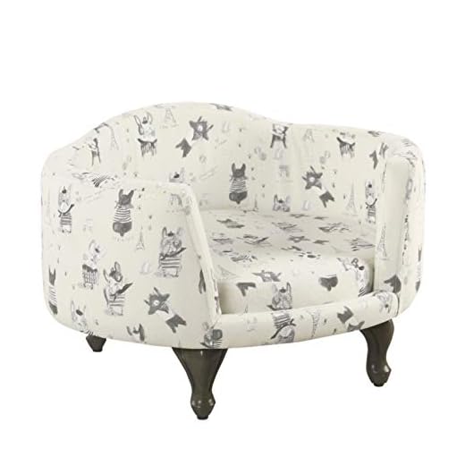 HomePop Home Decor | Upholstered Curved Pet Bed | Luxury Cat & Dog Beds & Furniture | Round Pet Bed Created with Stain Resistant Fabric, Cream and Gray