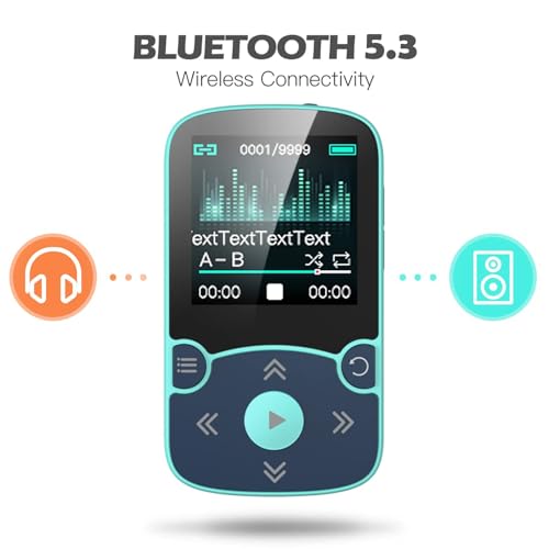 Image of AGPTEK 64GB MP3 Player with Clip, A65 Bluetooth 5.3 Music Player for Sports | with FM Radio, Voice Recorder for Running, Supports up to 128GB TF Card, Blue