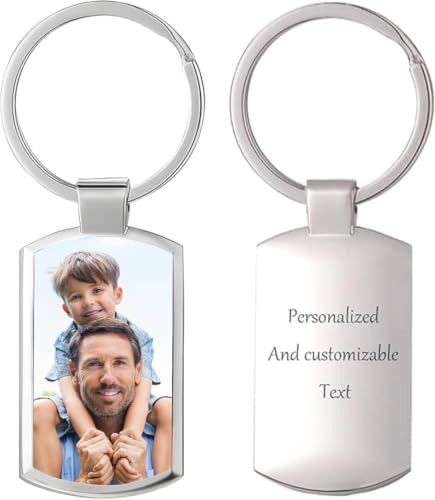 PB TECH Personalised Photo Printed Engraved Custom Text Keychain - Customise Double Side Keyring Gift for Dad Birthday Gifts Mum Presents for Women Fathers Day Mothers Day Memorial tag Christmas