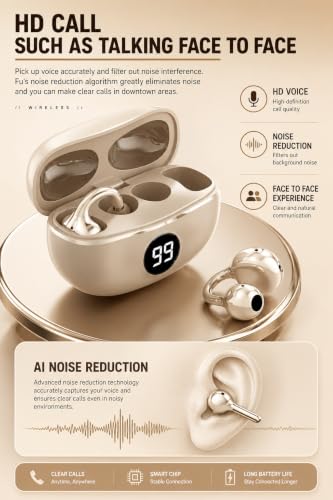 Image of S88 Open Ear Clip-On Earbuds with Battery Indicator Display OWS Wireless Earphones | Situational Awareness | 40 Hrs Playback | Bluetooth V5.4 | ENC Mic for Calls | 40Ms Low Latency Gaming. Beige