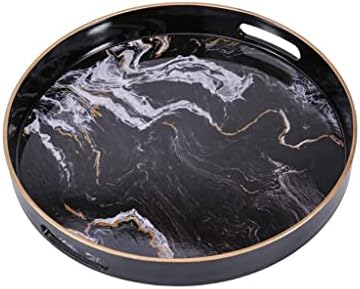 FMURY Round Decorative Tray, Marbling Plastic Tray with Handles, Vanity Tray and Coffee Table, Kitchen and Bathroom image 2