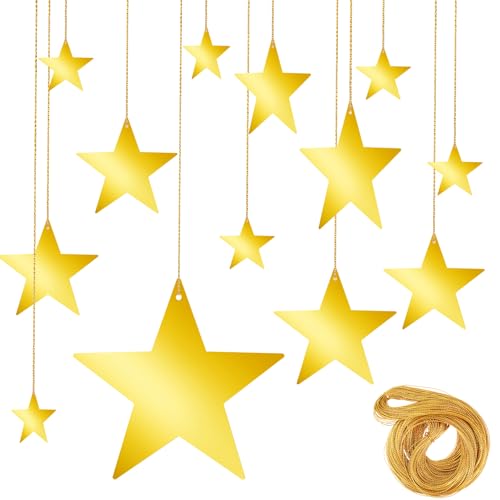 24 Stück Groß Goldene Sterne Papier,Papier Sternausschnitten,Glitzer Sterne Deko Papiersterne Zum Aufhängen Glitzer Star Cutouts für Brett Klassenzimmer Wand Weihnachtsbäumen Geburtstag Party