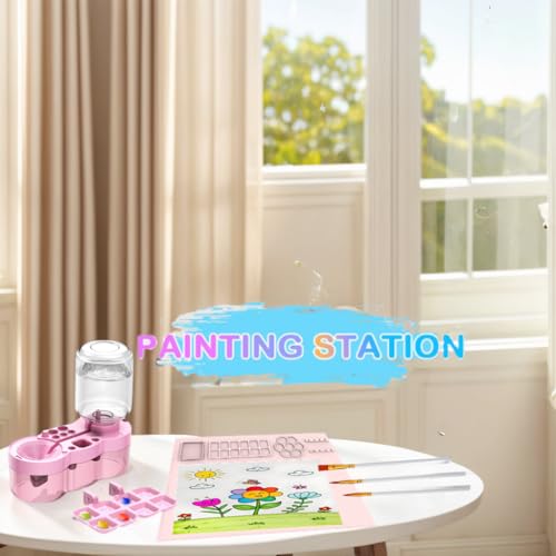 Paint Station - paint brush cleaner with 10 Paint Brushes and 20×16 Inch Silicone Painting Mat, Reusable Art Supplies for Kids, Adults & Beginners - Perfect for Watercolor, Acrylic, Oil Painting(Pink) by Juesulan - Image 7