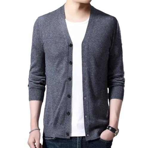Men Casual Cardigan Solid Single-Breasted Long Sleeve Sweaters Men's Sweaters Cardigan Gray