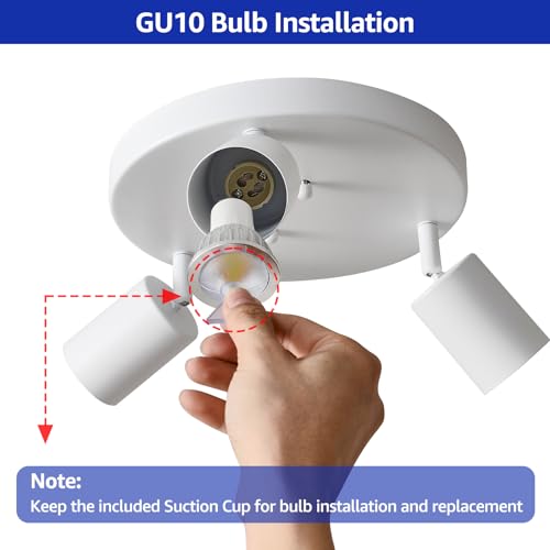Image of EGM 3 Light Track Lighting, White Round Track Lighting Fixtures, GU10 Flush Mount Directional Ceiling Light for Kitchen, Bedroom, Office, Picture Wall