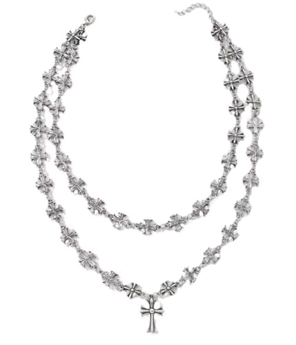 Secret for Longevity King Studio Vintage Look Double Strand Gothic Silver Tone Cross Pendant Necklace (17 inches)