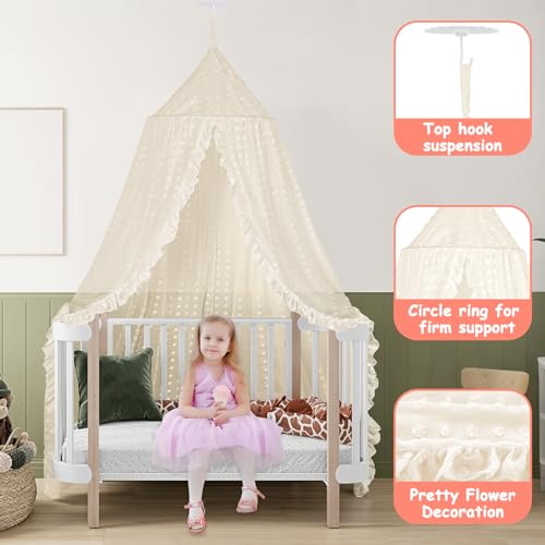 Image of Princess Bed Canopy for Girls - Crib Canopy for Bed - Mosquito Net for Bed, Kids Bed Canopy with Princess Room Decor for Girls Bedroom,Children's Reading Room Decor (Beige)
