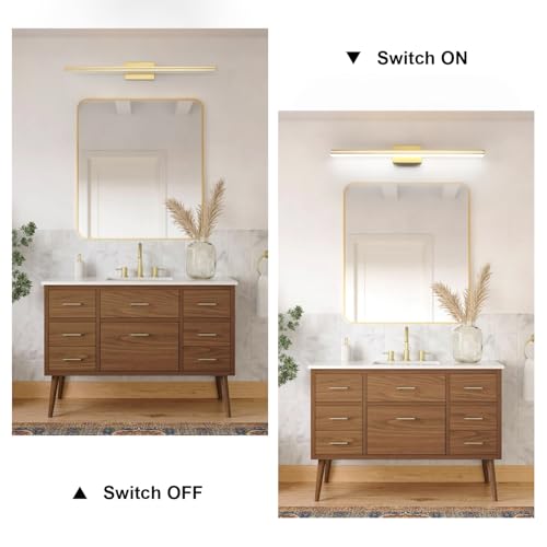 Image of SineRise 40-Inch LED Modern Bathroom Vanity Light Bar, Gold Modern Acrylic Bathroom Wall Lighting Fixtures Over Mirror (Cool White 6000K)