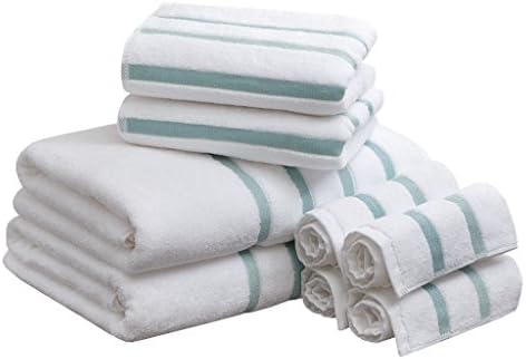 Comfort Spaces Cotton 8 Piece Bath Towel Set Striped Ultra Soft Hotel Quality Quick Dry Absorbent Bathroom Shower Hand Face Washcloths, Multi-Sizes, Zero Twist Aqua 8 Piece