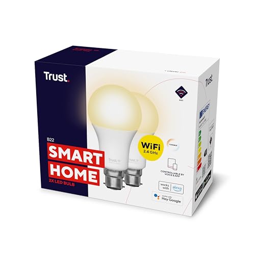 Trust Smart Bulb, 2 Pack, Dimmable LED, Tunable White, 9W, 806 Lumens, 2.4GHz WiFi, Alexa & Google Home Compatible, No Hub Required