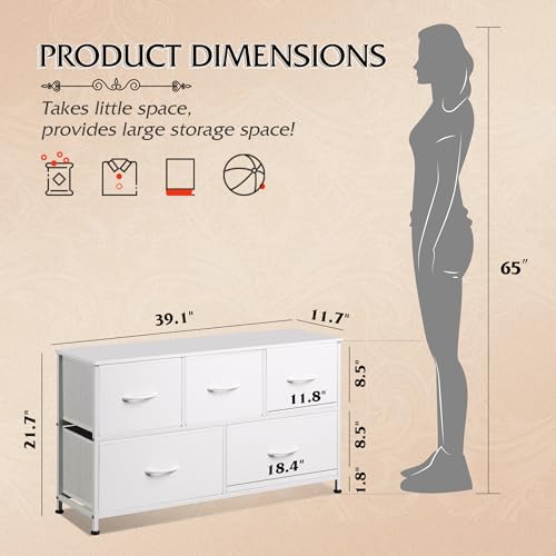 image for WLIVE Dresser for Bedroom with 5 Drawers, Wide Chest of Drawers, Fabri