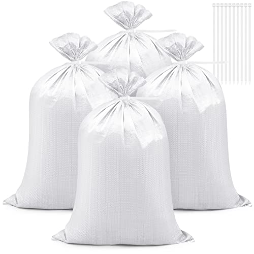 30 Pezzi Sacchi per Sabbia Riutilizzabile Resistente Sacchi in Tessuto per Giardinaggio Sacchi per Raccolta Giardino con 30 Fascette in Nylon per Terra Prato Rifiuti Esterno (Bianco)