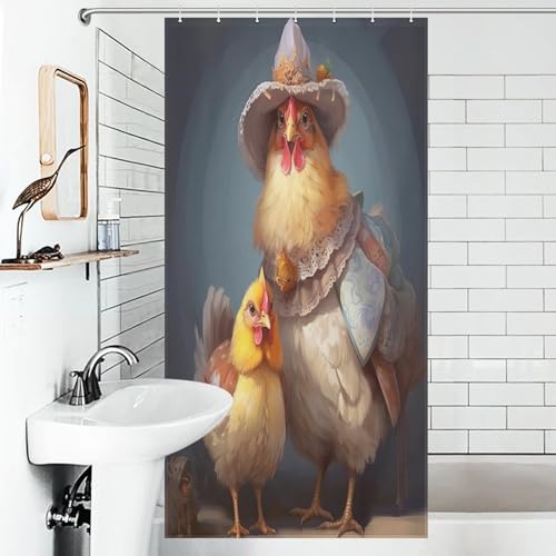 Rideau de douche poulet en polyester imperméable 92x183cm pour salle de bain - 6