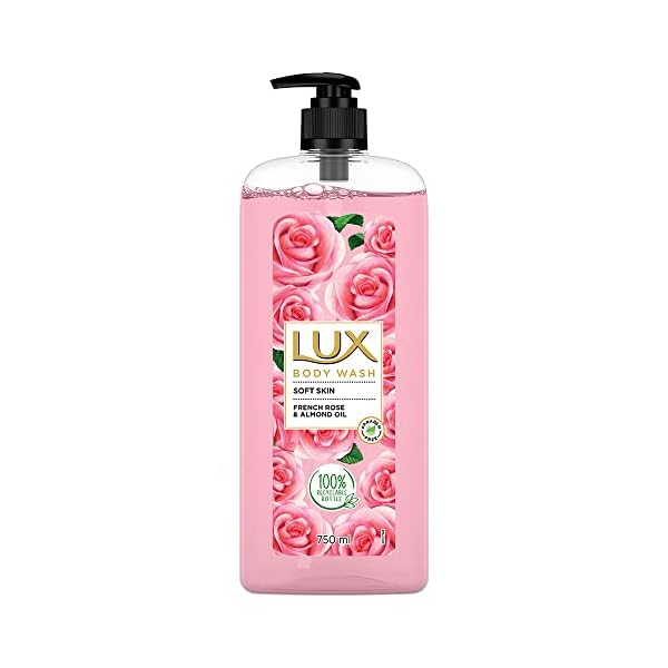 Lux Body Wash Soft Skin French Rose & Almond Oil Super Saver XL Pump Bottle with Long Lasting Fragrance, Glycerine, Paraben Free, Extra Foam, 750 ml