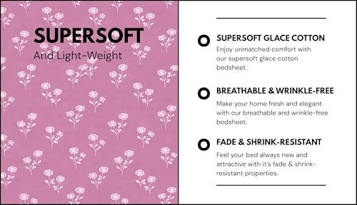 Image of King Size Bedsheet Cotton for Double Bed | Flat - 90x100 Inch, Floral, Soft & Breathable, Fade & Shrink Resistant, 2 Pillow Covers | Blush Petal Breeze, Mauve Pink