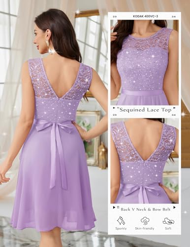 Image of BeryLove Womens Boat Neck A Line Sleeveless Lace Formal Homecoming Dress | Short Dress With Ruffle Hem, Sparkly Design Ideal For Wedding Guest,Bridesmaid Cocktail Prom & Evening Party Events