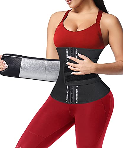 LAZAWG Sauna Waist Trainer for Women Sweat Belt Workout Band Waste Corset Trimmer Shaper Tummy Control Gym Exercise Wrap Black