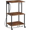HOOBRO Printer Stand 3 Tier Printer Cart with Charging Station Industrial Printer Storage Shelf with Wheels Large Rolling Printer Table for Home Office Rustic Brown and Black BF48UPS01