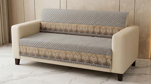 Image of KINGLY Sofa Cover 3 Seater Fully Covered | Stretchable Anti-Slip Slipcover | Washable Furniture Protector | Warm Grey | Seat & Back | Set of 2Pc