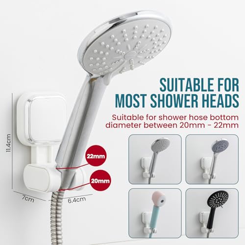 Image of TAILI Shower Head Holder Suction, Handheld Shower Head Bracket, Height Angle Adjustable Wall Mounted, Bathroom Showerhead Holder Removable No Drilling Waterproof, Square Suction Cup, White