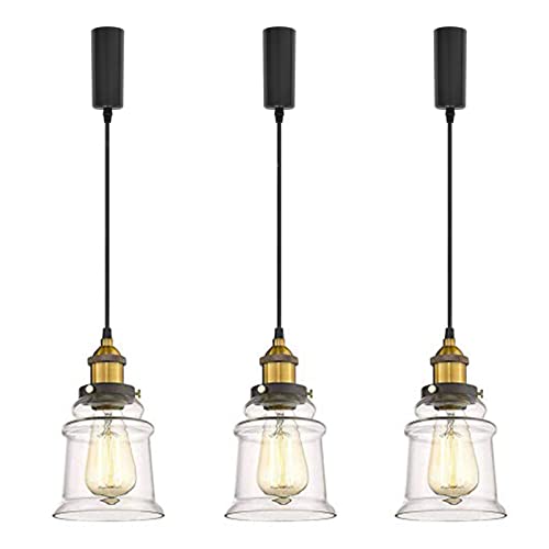 Kiven H-Type Track Lighting Light Fixture, Vintage Glass Halo Track Pendant Light, Adjustable Length Track Light Pedant for Bedroom Kitchen Home Lighting, 3-Light
