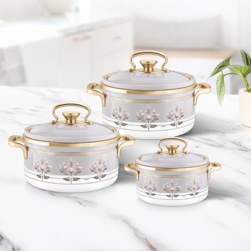 Image of Nayasa Rachel Casserole- Small Set of 3, 500, 1000, 1500 ML | BPA Free | Food Grade | Easy to Carry | Easy to Store | Hot Pot for Kitchen | Roti Box | Grey