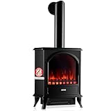 KAMINIO Chimenea eléctrica Leni - Estufa de Chimenea con calefacción, Efecto Llama 3D (Negro con Tubo)