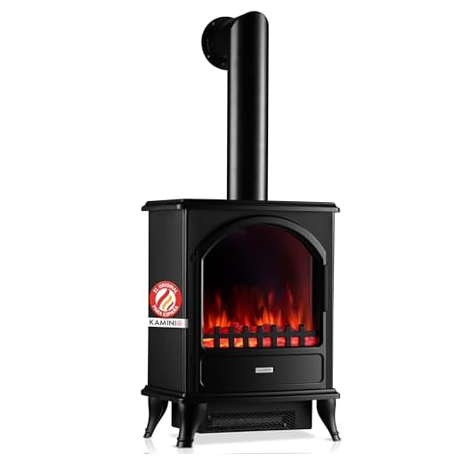 KAMINIO Chimenea eléctrica Leni - Estufa de Chimenea con calefacción, Efecto Llama 3D (Negro con Tubo)