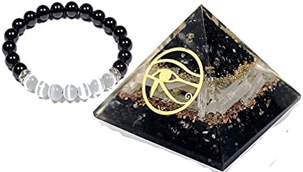 Sawcart Pirámide de cristal de orgón de turmalina negra y selenita con ojo de Horus, símbolo de buena suerte y protección Generador de energía