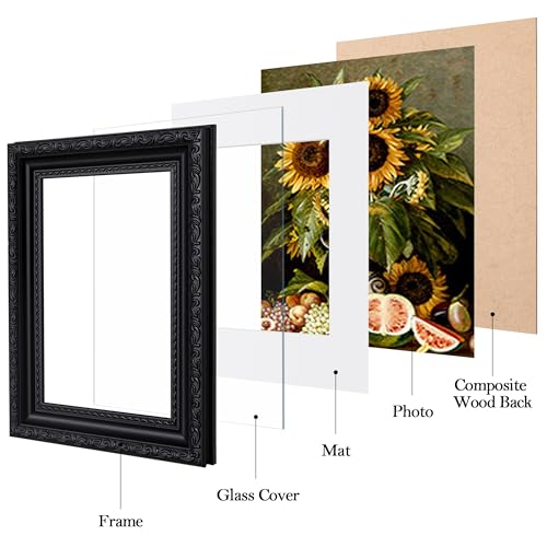 Image of eletecpro 8x10 Vintage Picture Frame, Glass Cover, Black, 2-Pack | Display Photo 5x7 with Mat or 8x10 without, Horizontal or Vertical, Tabletop or Wall Decor