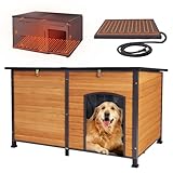 GUTINNEEN Extra Large Heated Dog House Outdoor Insulated Dog House Weatherproof Dog Shelter with Heated Pad, Insulated All-Round Thermal Liner, Chew-Proof Design for Large Dogs (Winter-Ready)