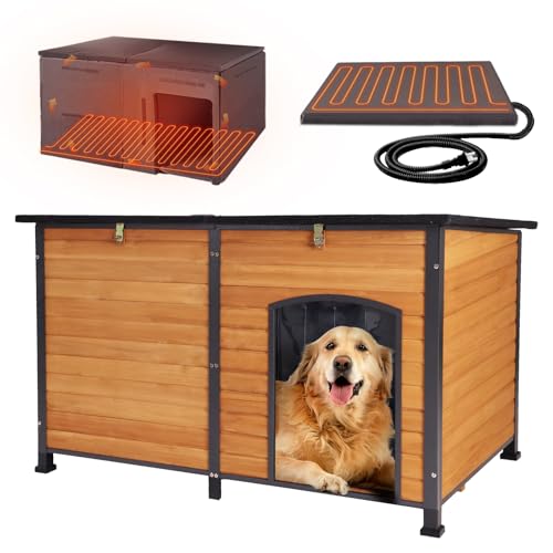 GUTINNEEN Extra Large Heated Dog House Outdoor Insulated Dog House Weatherproof Dog Shelter with Heated Pad, Insulated All-Round Thermal Liner, Chew-Proof Design for Large Dogs (Winter-Ready)