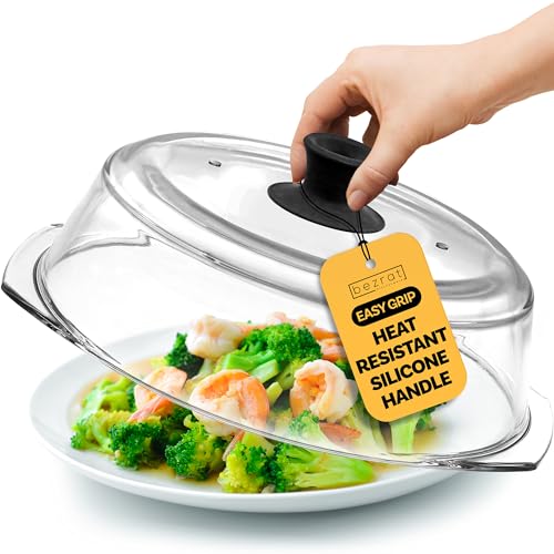 Comparison: Best Microwave Glass Cover 7 Bezrat Microwave Tall Glass Plate Cover | Splatter Guard Lid with Easy Grip Silicone Handle Knob | 100% Food Grade | BPA Free and Dishwasher Safe | 10 Inch (Black-)