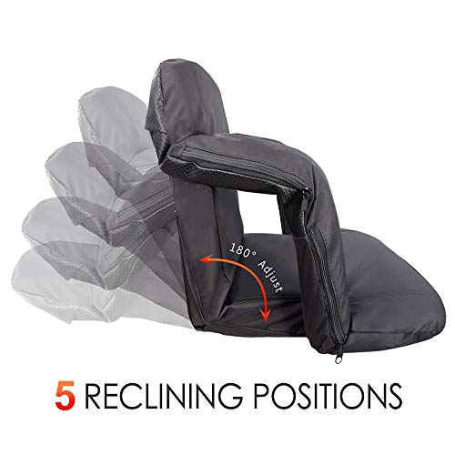 【Upgraded】 Heated Stadium Bleacher Seat, Foldable Portable Chair, 5 Reclinng Positions Back and Arm Support Thick Cushion for Outdoors Sports Camping & Indoor. (Not Include USB Power Bank)