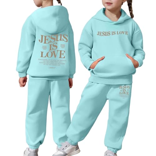 Jesus Sweatsuit 2 Piece for Kids Boys Girls Fall Clothes Christian Hoodies Long Sleeve Pullovers and Jogging Sweatpants
