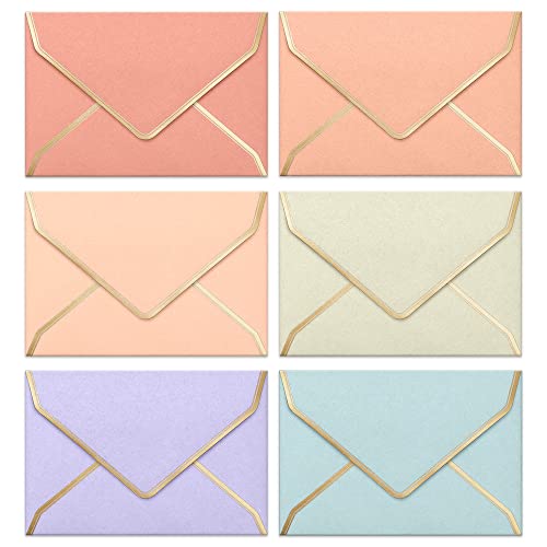 Enveloppes C6 – Lot de 30 Enveloppes A6 avec Liseré Doré, 114 x 162 mm, 6 Couleurs Pastel Douces, Idéales pour Mariages, Anniversaires, Remerciements et Faire-Part
