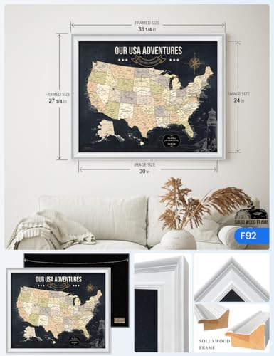 Image of IPIC - Personalized Canvas USA Map Painting for Wall Decor, Pinnable Board Amerika to Mark Travels, Custom Artwork with Names, USA Travel Map for Home, Office, Study, and RV, Ready to Hang