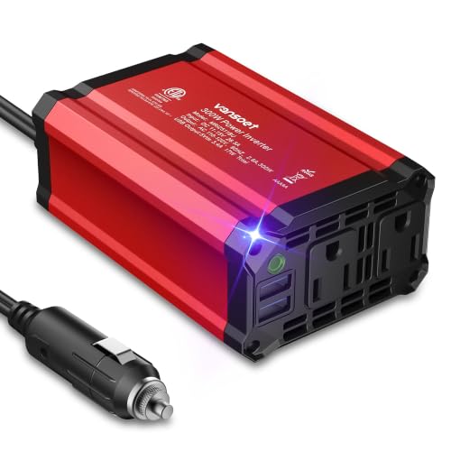 Image of 300W Car Power Inverter - vansoet DC 12V to 110V AC(2 Outlets) Power Inverters with 3.4A Dual USB Fast Charging Port - Car Charger Cigarette Lighter Adapter for Laptop/Phone/Road Trip (Red)