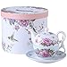 Ensemble de théière, Tasse et Soucoupe en Porcelaine pour Une Personne à Motif Floral boîte Cadeau