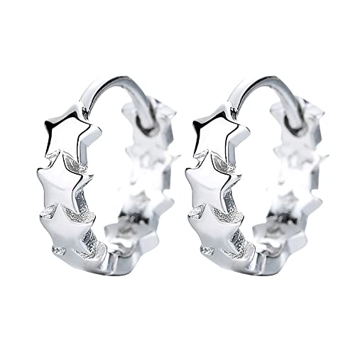 Cute Stars Tiny Small Hoop Earrings for Women Teen Girls 925 Sterling Silver Lucky Star Cartilage Piercing Sleeper Huggie Hoops Earring Wrap Cuffs Minimalist Hypoallergenic Jewelry Gifts Birthday