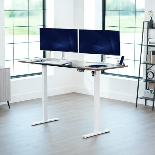 Image of VIVO Electric 71 x 30 in Rustic Standing Desk, Memory Height Adjustment, 1B Series, Holds 220 lbs, Black and Vintage Brown Top, White Frame, DESK-KIT-1W7BN