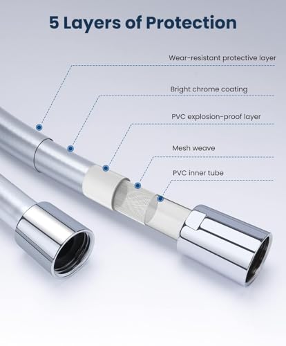 Duschschlauch 1,6m - YEAUPE PRO Brauseschlauch mit Verdrehschutz, 160 cm, Standard 1/2 Anschluss, Flexibel & knickfest, Trinkwassergerecht & druckgeprüft, Silber