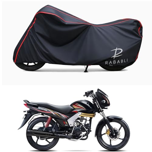 Image of Waterproof Bike Body Cover Compatible for | Mahindra Centuro | Taffeta Fabric, Red Piping Design, Bottom Elastic Fit | Dustproof, Sun UV & Rain Protection for All Bikes