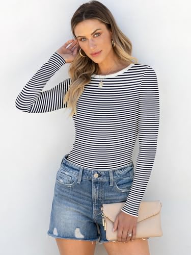 Image of ANRABESS Women Long Sleeve Shirts Rib Knit Slim Fit Tops Basic Tee Spring Outfits Casual T-Shirt Underscrubs Layer Clothes