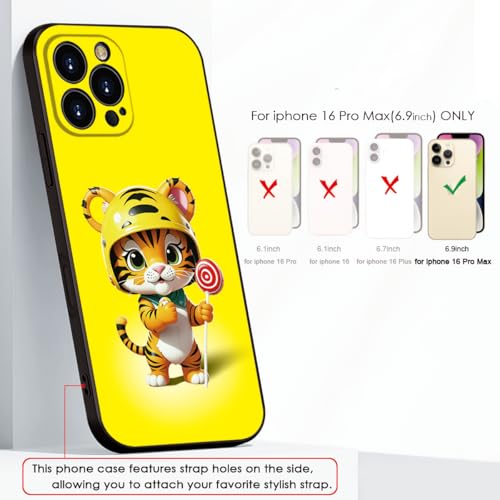 Printed with Cute Tiger for iPhone 16 Pro Max Case - Cartoon Helmet Tiger with Lollipop Design | Shockproof Slim Cover | Fun & Protective Case for Girls & Women (B1-Cartoon Cute Tiger)