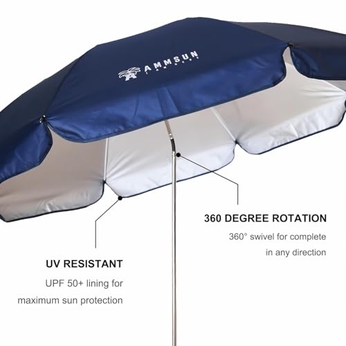 Image of AMMSUN XL Chair Umbrella with Universal Clamp Adjustable 47 inches and 360-degree Swivel UPF 50+, Portable Clamp on Camping or Beach Chair, Stroller, Wheelchair, Golf cart, Navy Blue, 2 PACK