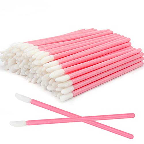 使い捨てリップブラシ300個プレミアムリップスティックグロスワンドアプリケーターメイクアップツールキット、ピンクハンドル