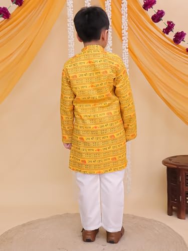 Image of AJ DEZINES Boys Cotton Full Sleeve Letter Printed Kurta Pajama Set for Kids - Ethnic wear | Special Occasion & Traditional Outfit |Boys Kurta Set - Regular Fit