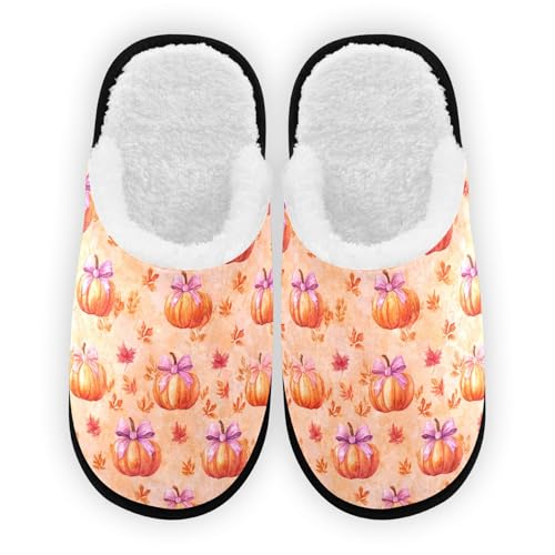 Purple Bow Autumn Pumpkin Slippers For Women Men Soft Memory Foam Non-Slip Hallowmas Winter Indoor House Shoes Travel Slipper
